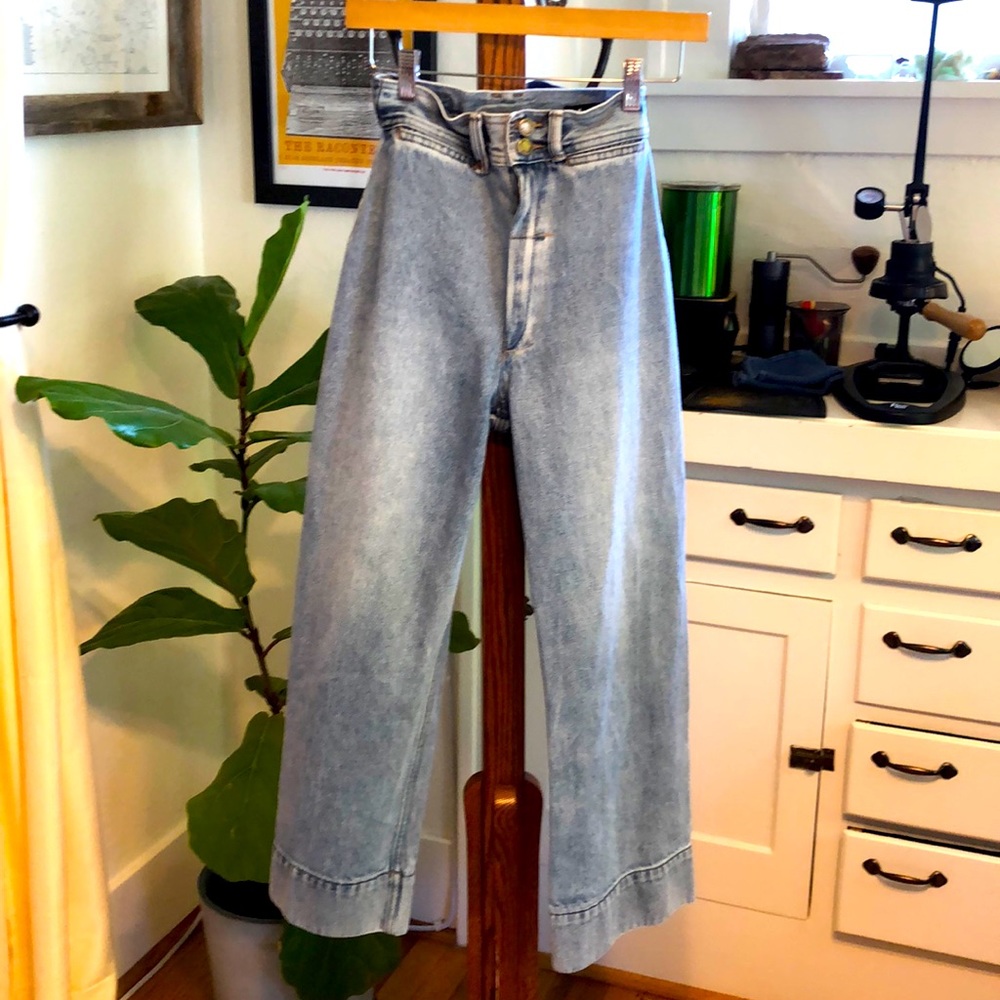Thrills High Waist Straight Cut Wide Leg Cropped Denim Jeans Pants Size 24 XS 0